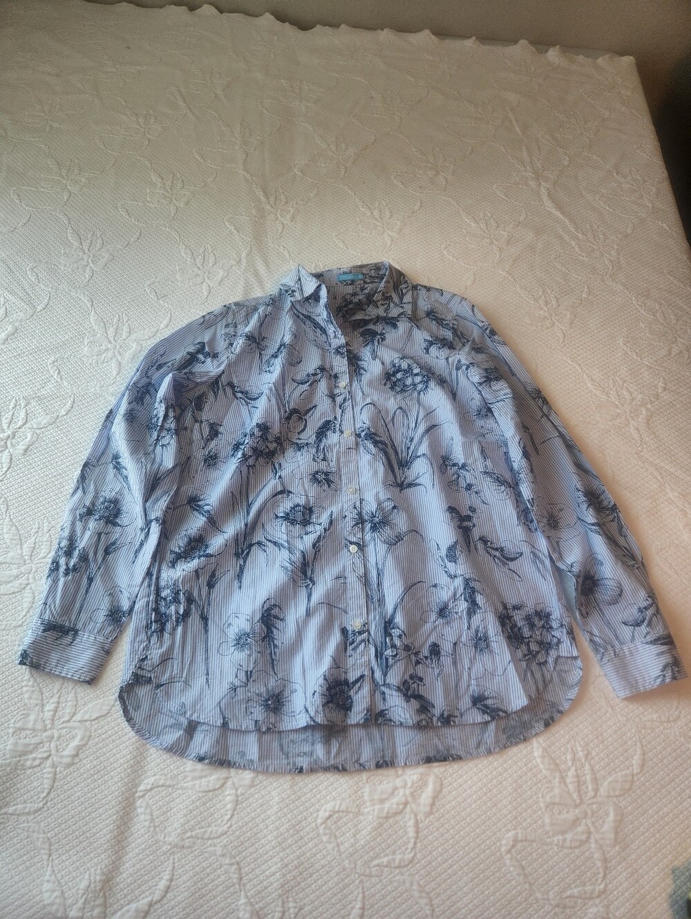J. McLaughlin Light Blue Striped Floral Button-Up Shirt Jacket